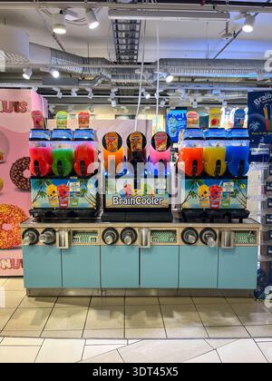Commercial BrainCooler slush machine station inside a shopping mall in Tromsø, Norway. Stock Photo
