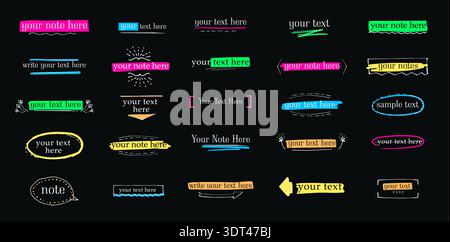 Label vintage handwriting design template. Marker or pen writing text. Ribbon type frame. Square, circle, parentheses. Stock Vector