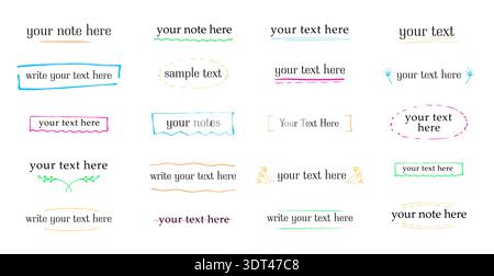 Label vintage handwriting design template. Marker or pen writing text. Ribbon type frame. Square, circle, parentheses. Stock Vector