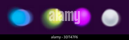 Set of colorful gradient circle and shapes. Blob elements set. Gradient round blur, pink, green, purpuren violet shapes. Abstract blob effect.  Stock Vector