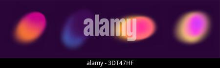 Set of colorful gradient circle and shapes. Blob elements set. Gradient round blur, pink, green, purpuren violet shapes. Abstract blob effect.  Stock Vector