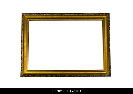 Empty vintage small rectangular picture frame with scratches and scuffs on a white background Stock Photo