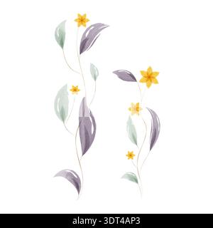 Watercolor artwork depicts two elegant plant stems growing upward. Stock Vector