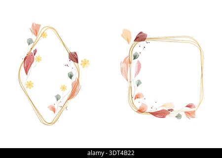 Two distinct watercolor frames illustrate a delicate design on a clean white background. Stock Vector