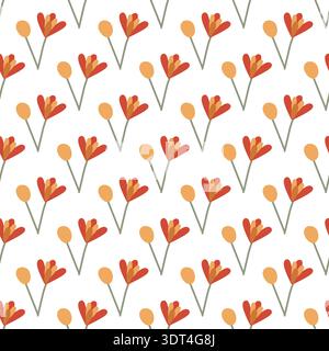 seamless botanical pattern with bright flowers on white background Stock Vector