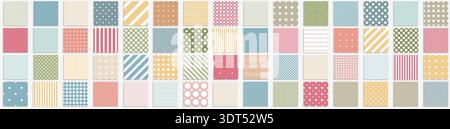 Collection of bright colorful geometric seamless patterns. Simple dotted and striped textures - repeatable unusual minimalistic backgrounds. Textile Stock Vector