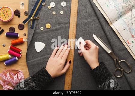 Creating a Handmade Project With Tools and Materials on a Crafting Table Stock Photo