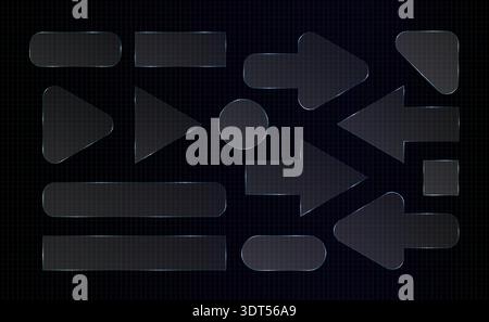 Transparent glass effect arrow frame. 3d light plastic texture, gradient vector rectangle. Square glossy plate, screen panel. Clear crystal blur shape Stock Vector