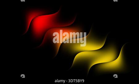 Colorful waves flow across a dark background. The design features shapes in red orange and yellow. The colors blend smoothly and create a bright visua Stock Photo