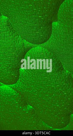 Emerald abstract waves glowing softly as an elegant 8K wallpaper vertical background with copy space for modern phone screen design. Stock Photo