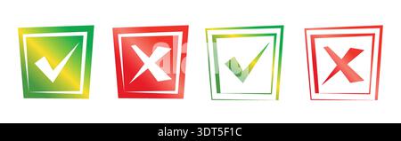 Green Checkmark and Red Cross Icons for Approval and Rejection Stock Vector