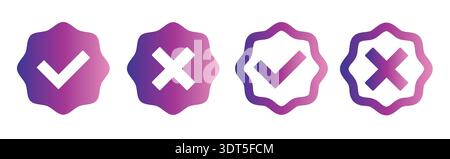 Check box icon with correct, accept checkmark icons tick box checked. Red color verification badge icon isolated on white background. Stock Vector