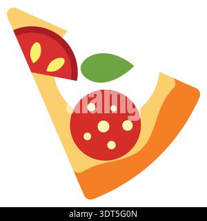 Pizza slice icon. Piece of pizza peperoni vector illustration. Pizzeria logo. Salami pizza symbol. Fast food sign in three different styles isolated. Stock Vector