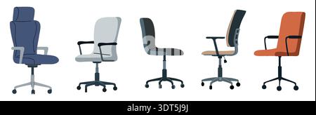 Set of modern office chairs in side profile Stock Vector