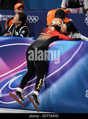 Jing Ru Yang Yang Jingru of China celebrates after a during a short track speed ...