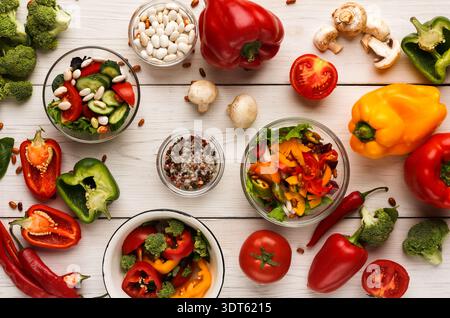 Colorful Vegetable Collage on a Wooden Table With Fresh Ingredients for Cooking Stock Photo