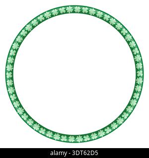 Cute vector circle  border with four leaf clover pattern, green round floral frame for Saint Patrick's Day graphic design Stock Vector