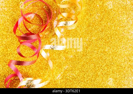 Mosaic of Party Decorations With Shiny Glitter and Colorful Ribbons on the Surface Stock Photo