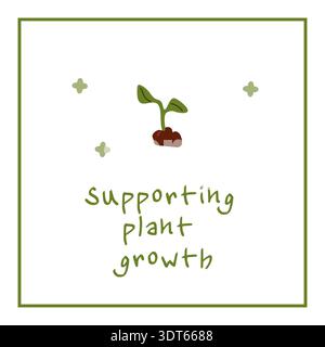 Minimal flat illustration of a small seedling growing from soil. Simple symbolic concept of support, development and sustainable growth. Stock Vector