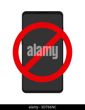 Phone forbidden sign icon. Smartphone stop restricted ban mobile symbol zone illustration. Stock Vector
