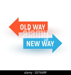 Concept with Arrows Representing Old Way and New Way in Green and Orange Stock Vector