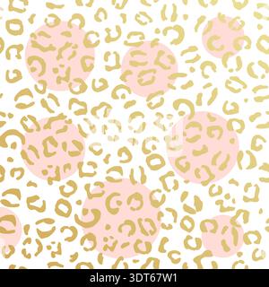 Leopard print gold pattern animal cheetah background. Leopard golden texture jaguar foil panther glitter vector illustration. Stock Vector