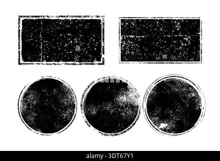 Grunge texture brush stamp vector circle dot. Rubber graphic grunge stamp rectangle vintage background. Stock Vector