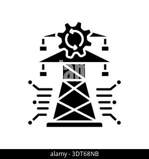 Intelligent energy resource management black flat icon. Vector isolated element. Editable stroke. Stock Vector