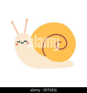 Cute smiling snail vector illustration in flat cartoon style. Adorable pastel garden snail with spiral shell, isolated on white, perfect for kids Stock Vector