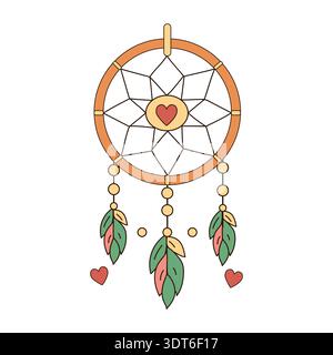 Dreamcatcher with Heart and Feathers Bohemian Talisman Charm Stock Vector