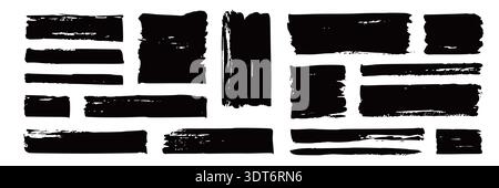 Rough brush square, rectangle frame with torn edges and jagged borders. Square and rectangle shapes for text boxes, vintage paper texture with rough brush black ink strokes. Vector illustration Stock Vector
