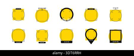 Scan me Frame. Mobile payment and shop identification icon with barcode. Scan blank sticker or click button. Retail app template now. Flat Vector Stock Vector