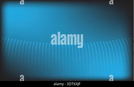 Abstract futuristic digital wave of glowing dots and particles emanating from a curved surface against a dark moody blue gradient background Stock Vector