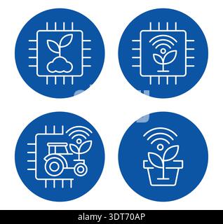 Set of icons showcasing the integration of technology in agriculture, featuring growth, wireless connectivity, and innovative farming practices for su Stock Vector