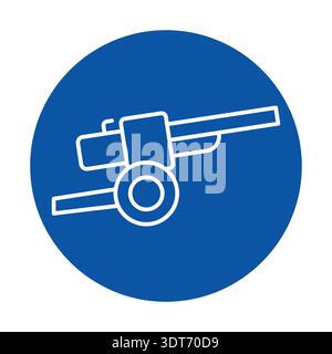 A simplistic outline of a historical cannon displayed on a blue circular background, perfect for representing military themes, history, or design elem Stock Vector