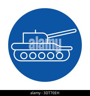 This minimalist graphic features a military tank in line art style on a blue circular background. Ideal for projects related to defense, warfare, and Stock Vector