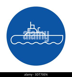 This icon features a simplistic submarine design in a blue circle. It represents marine exploration, technology, and transportation in a modern and ar Stock Vector