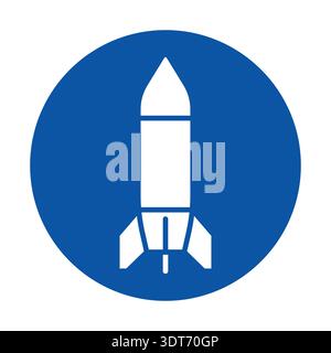 This image features a minimalist white rocket icon set against a blue background, symbolizing innovation, progress, and the spirit of exploration in t Stock Vector
