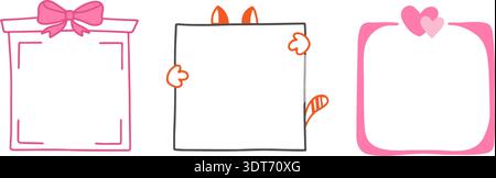 Cute hand drawn QR code frames with bows, hearts and playful animal inspired shapes. Whimsical style perfect for scan me signs, QR menus, social media Stock Vector