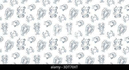 Vintage inspired seamless pattern with pizza, wine, sardines, tomatoes and Italian food icons in a playful doodle style. Stock Vector