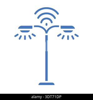 Street lighting management color flat icon. Vector isolated element. Editable stroke. Stock Vector