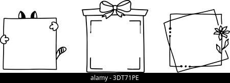 Minimal black line doodle QR code frames in a hand drawn style. Simple sketch frames with decorative elements, perfect for scan me labels, QR posters, Stock Vector