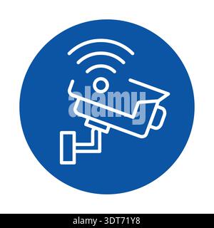 This graphic features a security camera icon with a blue background, perfect for use in themes related to monitoring, surveillance, and safety technol Stock Vector