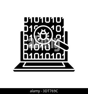bug detection black flat icon for digital and print projects.  Minimal clean icons for apps and websites. Modern simple icons for UI UX and branding Stock Vector