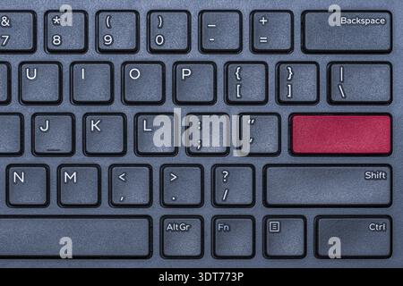 Blank red button on the blue keyboard close-up Stock Photo