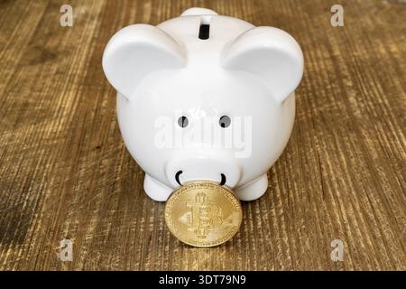 Saving Bitcoins, conceptual image for virtual currency Stock Photo
