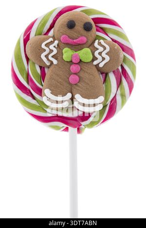 Christmas lollipop with gingerbread man, isolated on white background Stock Photo