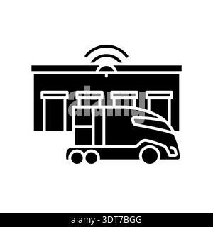 smart logistic hub black flat icon for digital and print projects.  Minimal clean icons for apps and websites. Modern simple icons for UI UX and brand Stock Vector
