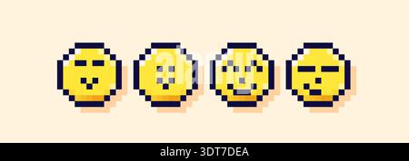 8-bit pixel art yellow smileys. Stock Vector