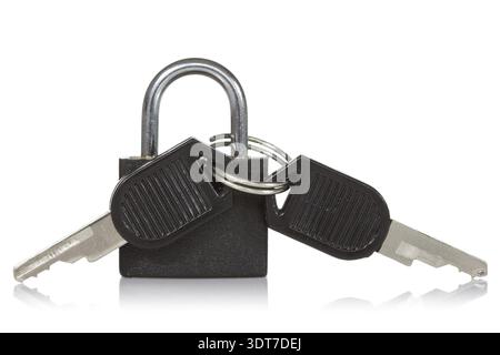 Black padlock with a keys, isolated on white background Stock Photo